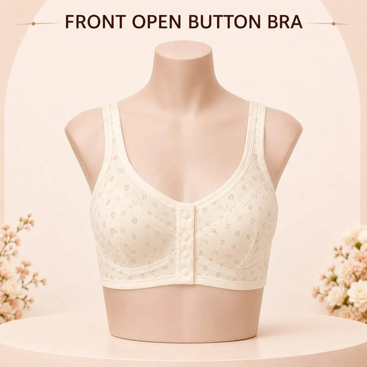 Premium Front Open Button Bra | Soft Cotton Fabric | Breathable Everyday Comfort
